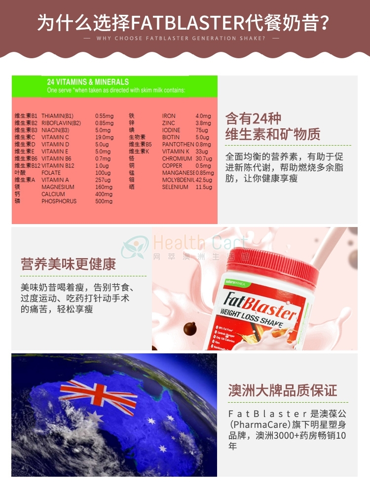 澳洲Fatblaster饱腹代餐奶昔营养蛋白代餐粉430g巧克力 - @fatblaster weight loss shake chocolate smoothie 430g 13 meals - 9 - Healthcart 网萃澳洲生活馆