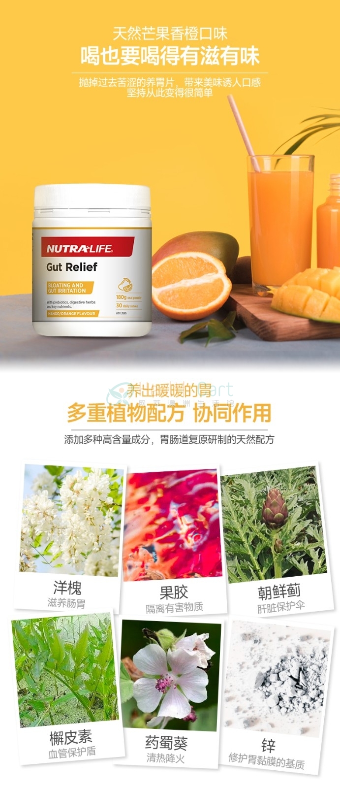 Nutra-Life 纽乐道肠舒宁养胃粉180g（芒果香橙味） - @nutra life gut relief mango orange 180g - 5 - Healthcart 网萃澳洲生活馆