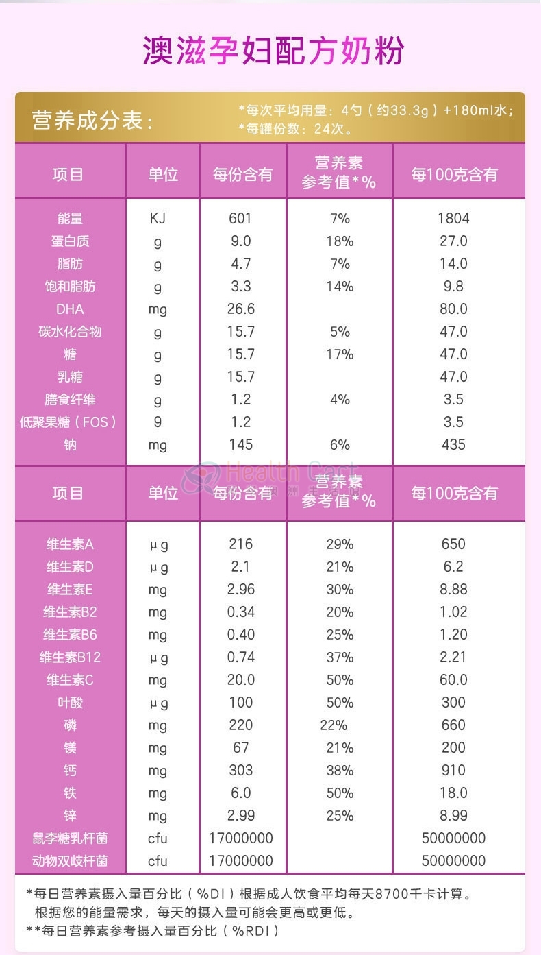 Oz Farm 澳美滋 孕妇奶粉 800g含DHA叶酸、产前孕期哺乳期适用（仅限发货到中国大陆，每个订单限购3罐） - @oz farm pregnant mother formula 900g maximum 3 cans per order - 21 - Healthcart 网萃澳洲生活馆