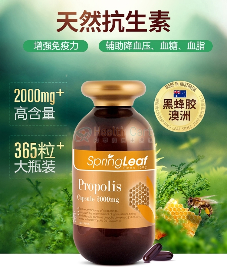 Spring Leaf 绿芙特级蜂胶胶囊 2000mg365粒 - @spring leaf premium propolis 2000mg 365c - 9 - Healthcart 网萃澳洲生活馆